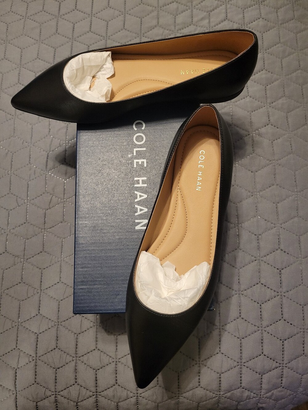 Cole Haan Angelina Black Pointed-Toe Leather Flats 8.5